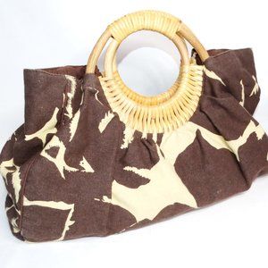 Vintage Old Navy Bamboo Handle Purse 2007 Brown Cream Abstract BOHO